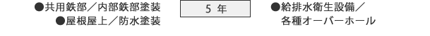 5年：内部鉄部塗装・屋根屋上防水塗装・給排水衛生設備各種オーバーホール