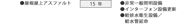 15年：屋根屋上アスファルト・非常一般照明設備・インターフォン設備更新・給排水衛生設備給水管延命